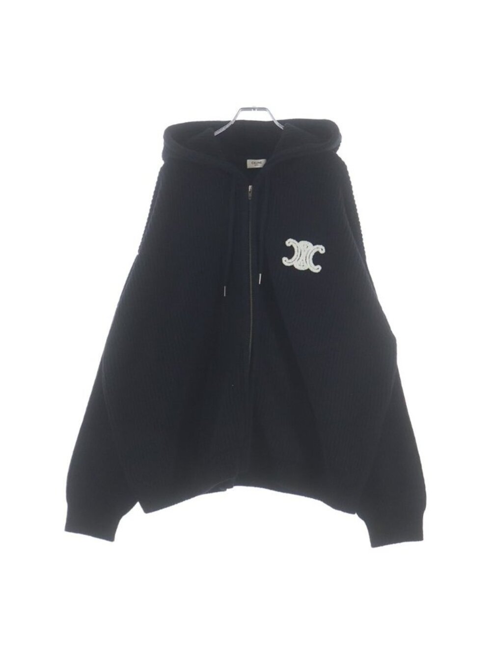 Celine Logo Patch Hoodie Zip Up Knit Black